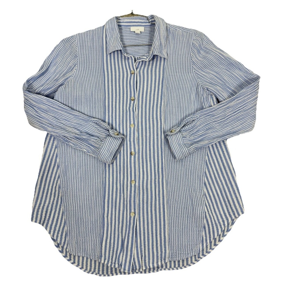 J. Jill Long Sleeve Blue And White Striped Gauze Button Up Tunic Top Women's M - Picture 5 of 11